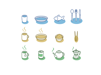 Food icons chopsticks coffee cup dish fish food icons mug rice tea teapot