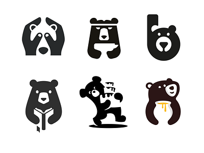 6 logos with bears animal bear brand branding character design elegant illustration logo logotype mark mascot minimalism minimalistic modern negative negative space negativespace sign space