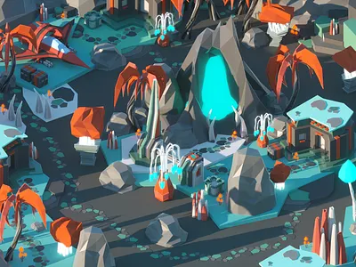 Tropical Level 3d art cinema 4d cinema4d design game house illustration isometric low poly lowpoly nature octane octane render palm planet plant ship space tropic