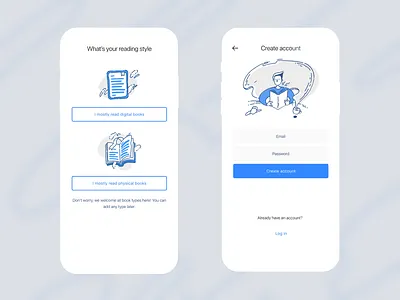 What's your reading style? adobe draw books bookvitals cloud illustration interface interface design kindle lineart man mobile mobile app mobile app design mobile app experience read ui vector