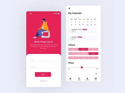 Login Calendar Funtions app branding calendar design experience icon illustration interface login minimal red typography ui ux