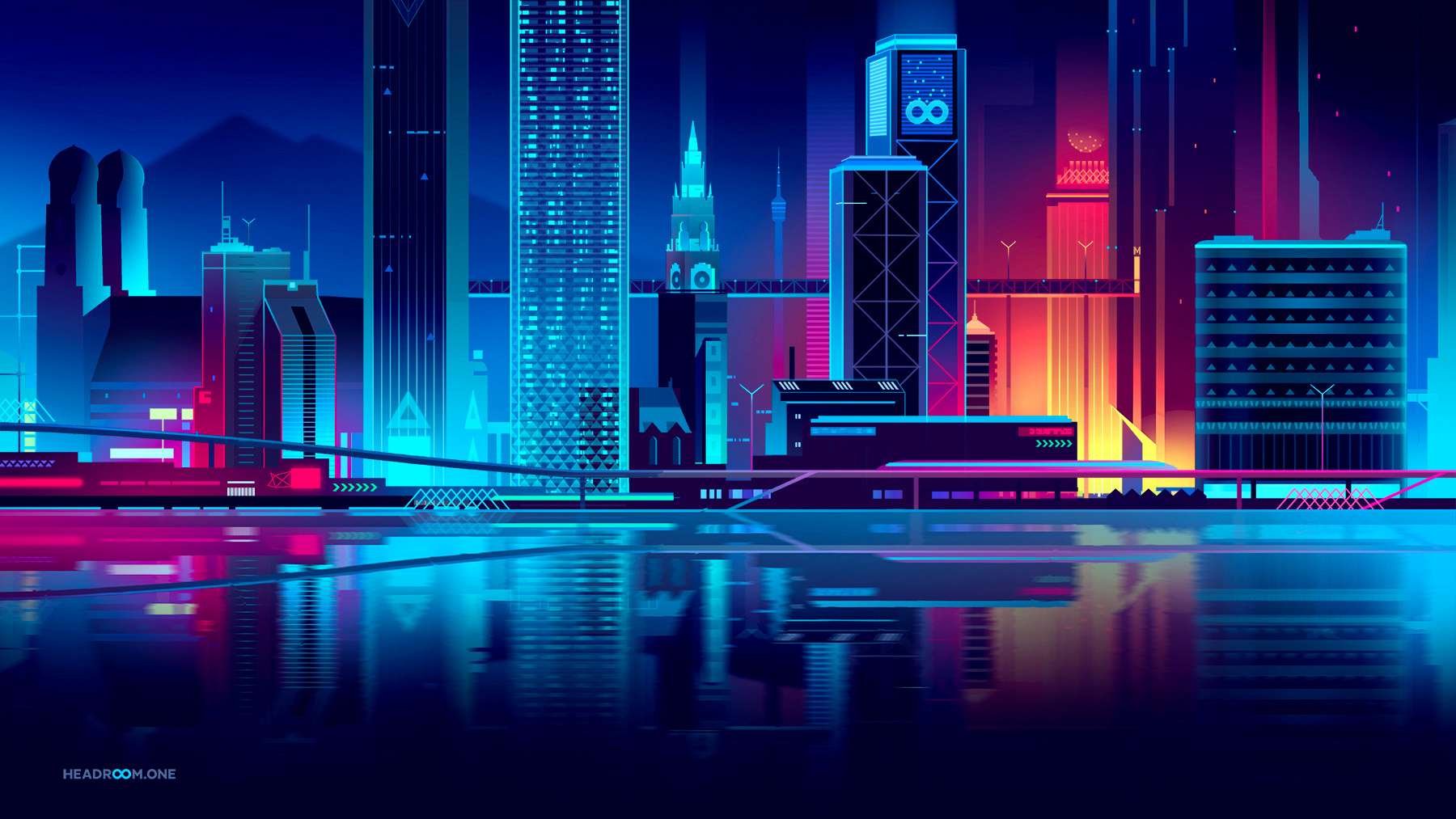Headroom banner branding city design futur germany gradient illustration light neon retro skyline tech trystram vr water webdesign
