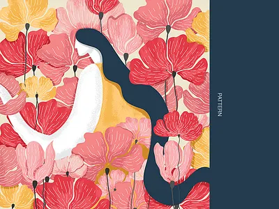 scarf patten2 character colorful design flat flowers girl illustration lines pink red vector women