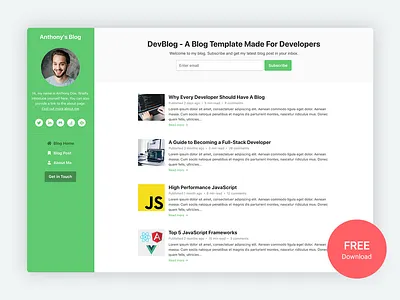 DevBlog - Free Bootstrap Blog Template For Developers blog blog design bootstrap bootstrap template bootstrap theme css developer free free template html html5 personal blog personal branding software software development startup template theme website template