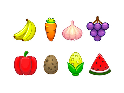 Vegetables and fruits ajo banana bell pepper carrot corn egg fruits garlic grapes huevo huevo de codorniz maiz morrón quail egg sandía uvas vegetables vegetales watermelon zanahoria