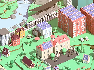 ewz Visual 3d art car cinema 4d city house illustration isometric landscape low poly train tree vehicle