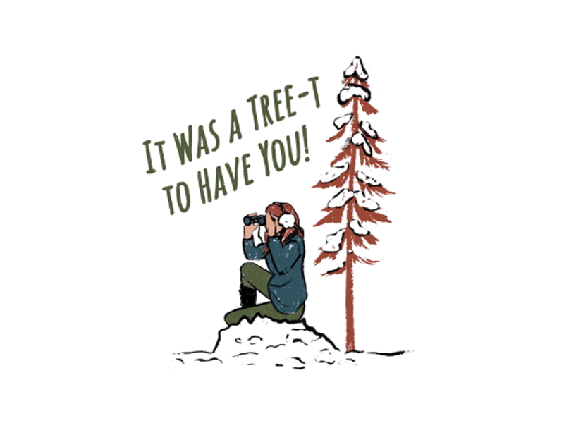 Tamarack Lodge | Snow Gif animation binoculars christmas december ear muffs female hiker gif hiker illustration motion motion designer motion graphics outdoor recreational snow tamarack tamarack lodge tree tree pun winter