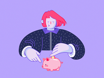 Is it what you wanted? cash cashback character character design coin design drawing girl girl character illustration money pink pink hair purple vector