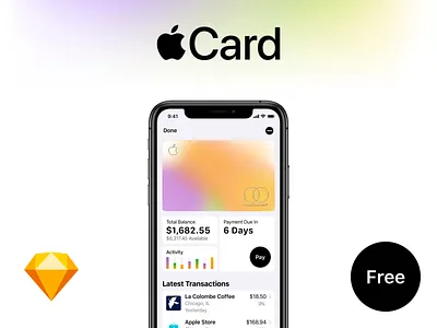 Apple Card Freebie Sketch File app apple apple card apple pay bank banking clean app credit card debut design download free freebie gradient ios 12 ios 13 keynote online banking ui ui kit