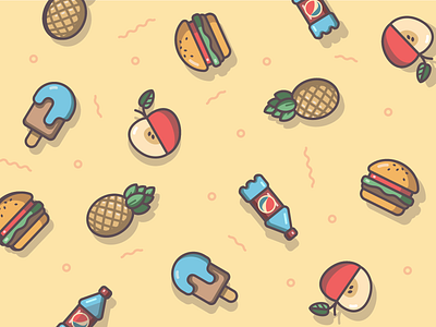 Food pattern apple bottle burger design flat food icecream icon icon set illustration meal pattern pineapple tasty vector