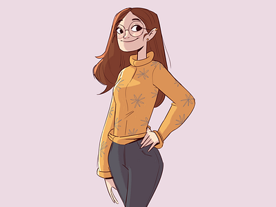 Rebecca animation character girl git drawing glasses yellow