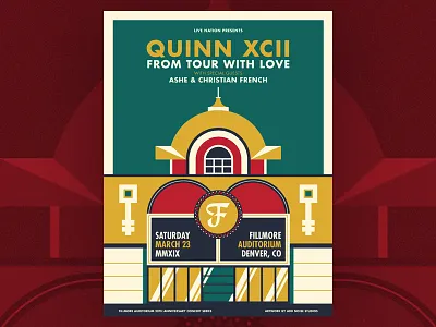 Quinn XCII - Fillmore Denver Poster add noise studios fillmore fillmore auditorium fillmore denver gig poster illustration live nation quinn xcii screenprint silkscreen symmetry wes anderson
