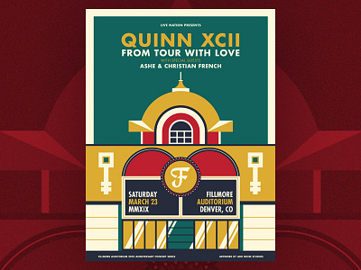 Quinn XCII - Fillmore Denver Poster add noise studios fillmore fillmore auditorium fillmore denver gig poster illustration live nation quinn xcii screenprint silkscreen symmetry wes anderson