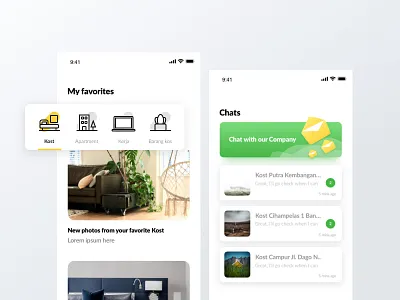 Favorites and Chat Screens app business app icon design illustration interface ios onboarding property simple ui ux