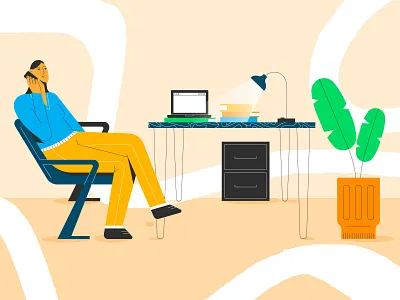 College Gal college design desk girl illustration laptop phone plant student stylized