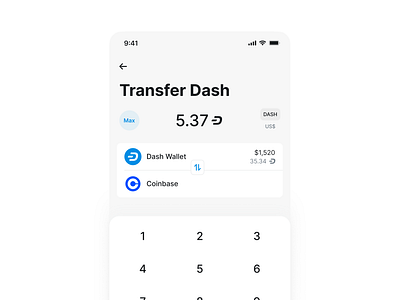 Dash app. Transfer to Coinbase. android app app design crypto finances interface ios mobile product ui ux