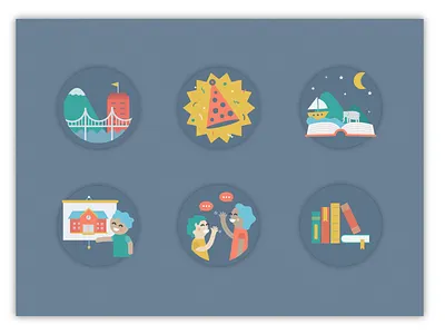 Activity Icons blue book city faces flat icon set icons illustration people ui design
