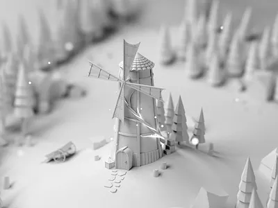 Windmill Clay c4d clay render fantasy forest low poly low poly windmill