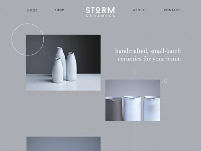 STORM Ceramics artisan ceramics ecommerce grayscale handcrafted landing page minimal monochromatic monochrome pottery simple store storm ui ui design ux ui visual design web design website website design