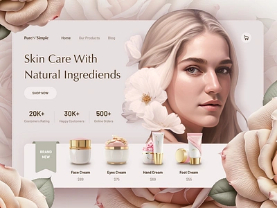 Skin Care Web Design clean cosmetics creams design flowers pink products skin skin care skin products ui ux web website white