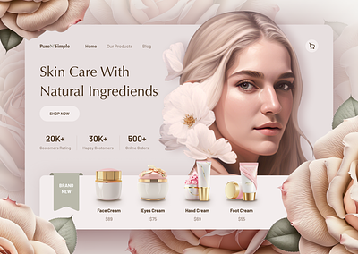 Skin Care Web Design clean cosmetics creams design flowers pink products skin skin care skin products ui ux web website white