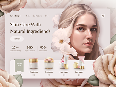 Skin Care Web Design clean cosmetics creams design flowers pink products skin skin care skin products ui ux web website white