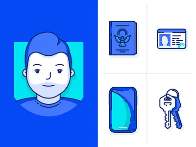 Avatar & personal items illustrations/icons avatar bold bright cell phone colorful drivers license fun art icons id illustration illustrations iphone keys license man passport person phone profile vector