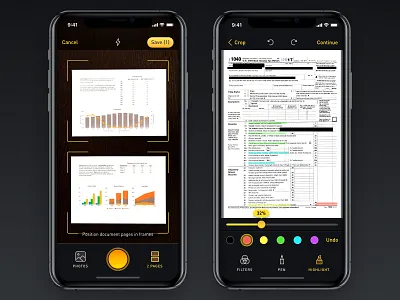 Scanner App dark dark app interface ios iphone mobile mobile app paper pen scan scanner ui