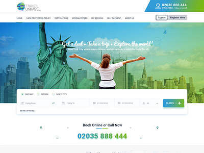 Travel Unravel Redesign flight flight booking trave travel agency web desgin