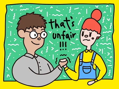 that's unfair arm wrestling boy character cute doodle drawing girl graphic illustration illustrator