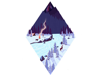 Camping Diamond animal camping design drawing illustration moutains nature river tree