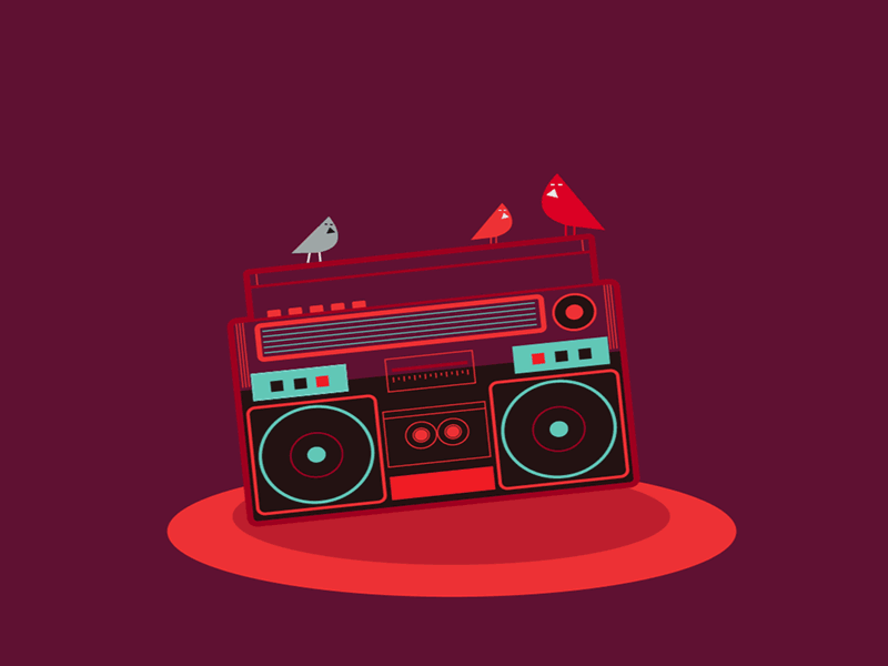 "Don't Go Baking My Carp" 🎶🎵 2d 80s animated animation animation 2d birds boom box creative design fun gif gif animated graphic design hip hop illustration music radio red retro vector