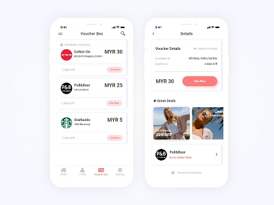 Voucher Mobile App UI branding digitaldesign discount graphic desgin mobile app mobile app design uidesign userexperience userinterface uxdesign voucher