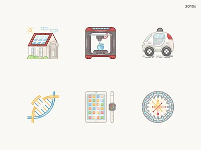 History Geek Icons 2010s 2010 3d printer bright century genome google car history history geek icon icons ipad iwatch solar panels the large hadron collider