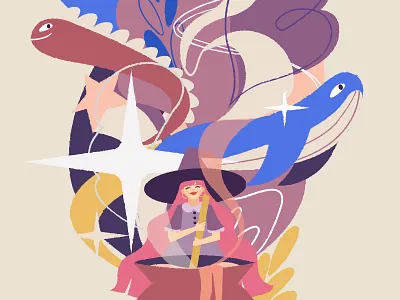 she's brewing somethin' 🌌 animals character drawing icons illustration illustrator inspiration magic magical nice profile progress simple sketch stars style vector whale wip witch