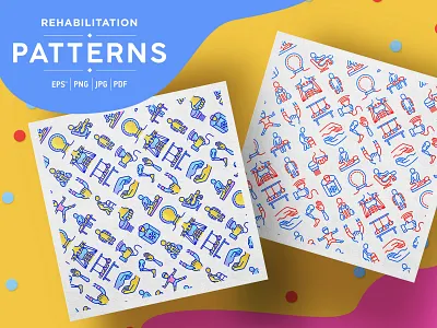 Rehabilitation Patterns Collection care disabled health icon illustration line massage medical orthopedic pattern physical physiotherapist physiotherapy rehab rehabilitation seamless symbol therapy trauma vector