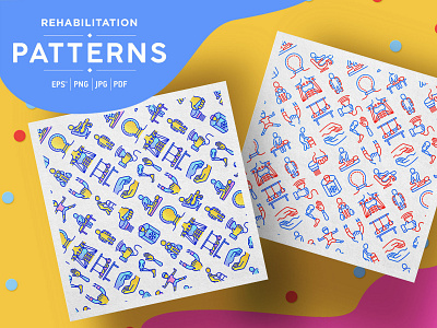 Rehabilitation Patterns Collection care disabled health icon illustration line massage medical orthopedic pattern physical physiotherapist physiotherapy rehab rehabilitation seamless symbol therapy trauma vector