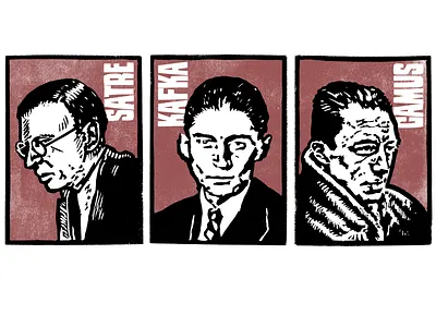 Literary Greats illustration lino print print