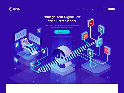 Comity - Website - Landing Page Illustration building ecommerce flat illustration isometric people shopify simple social media web design website