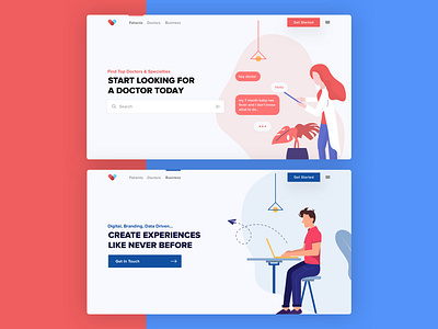 Cura • Landing Pages app arabic branding design female flat healthcare illustration ui ux vector website