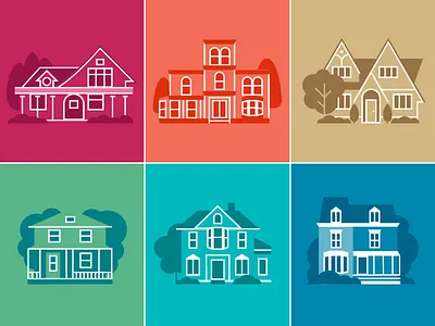 Houses color home illustration iowa midwest negative space vector victorian house