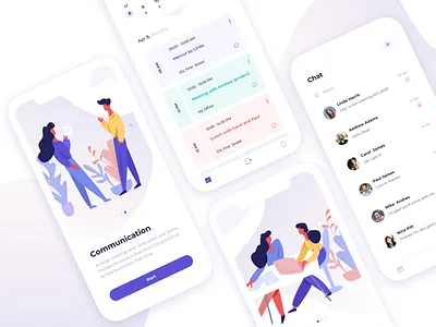 Scheduling App app calendar chat communication illustration message messager messaging app mobile multicolored onboarding screens planning schedule scheduling