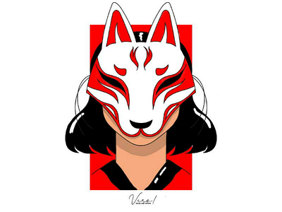 Kitsune Girl art draw girls art graphics illustration japanese red