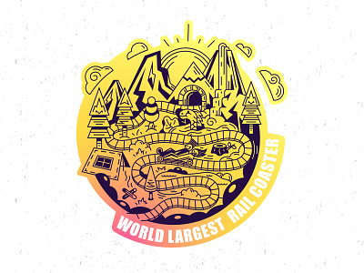 The World Largest Roller Coaster camp forest illustration mountains outlined roller coaster sticker design trees vector waterfall