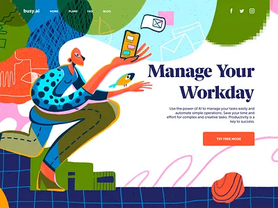 Productivity Service Landing Page character creative creative agency cta design design studio digital art flat graphic design illustration interaction interface landing landing page ui ux vector web web design website