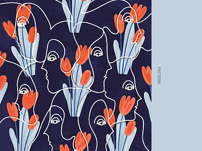 tulips character colorful faces flat flowers girl illustration lines scarf tulips