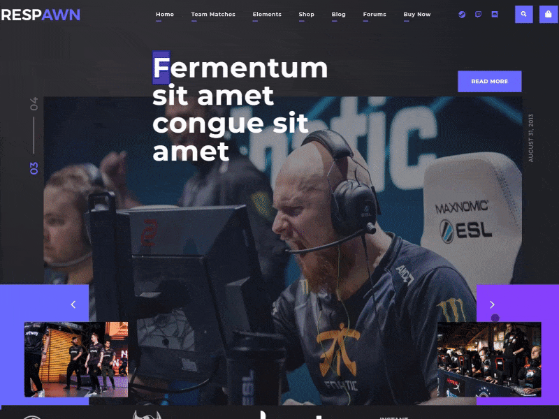 Respawn - Esport Gaming Wordpress Theme // Homepage Animation animated community dark dark website esport esport website esports game game theme game website games gaming gaming theme gaming website homepage theme web design website wordpress wordpress theme