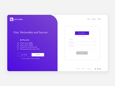 Let's share app concept design header landing page purple share ui ui design ux vector web web design website