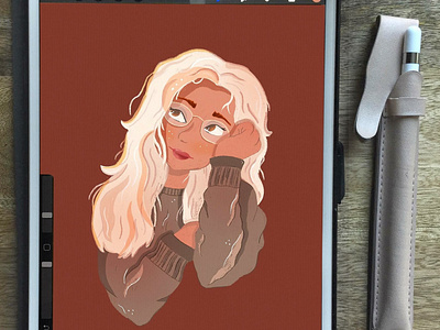 GIRL THINKING blonde character character creation color design drawing girl illustration portrait procreate thinking woman woman drawing woman portrait woman power