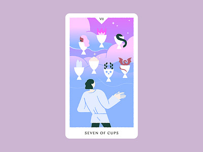 Seven of Cups blue card clouds cup dream gradient pink seven of cups sky stars tarot tarot art tarot deck tarot illustration